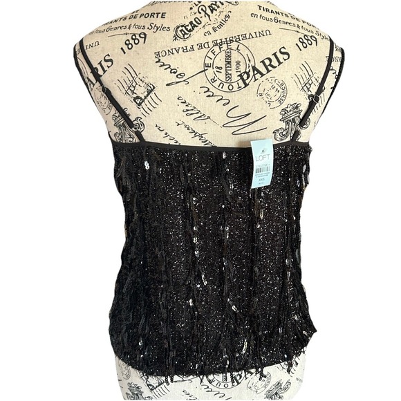 Women's Loft Black Sequined Tank Top Size XXS NWT New Year's Eve Party Club - Picture 3 of 4